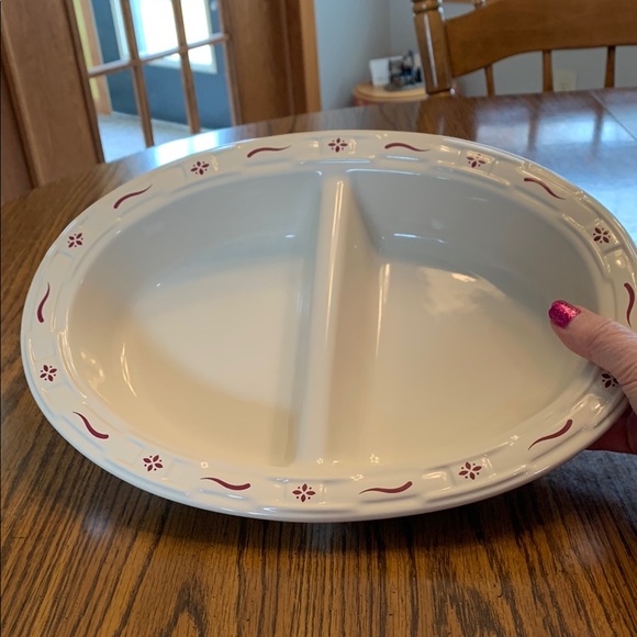 Longaberger Divided Serving Dish in Traditional Red. - Picture 1 of 6